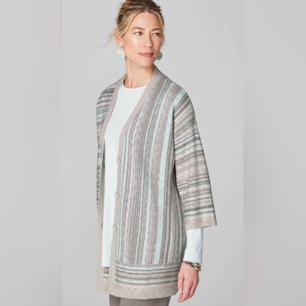 Linen-like J Jill cardigan. Muted blue/grey/tan tones. Size Small. EUC. - Picture 4 of 8